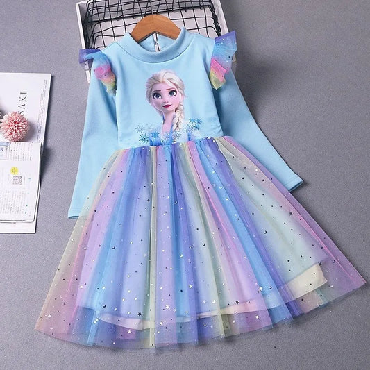2024 New Princess Dress Girls Dress Spring Autumn Kids Dress Long-sleeved For Children's Party Clothes Elsa Frozen Dress 2-9Y