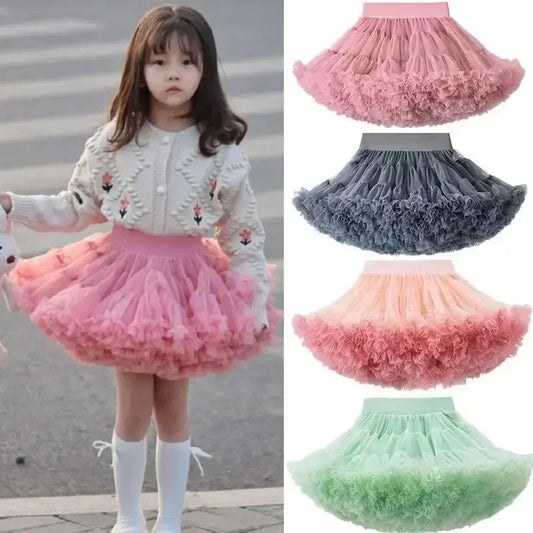 1-8T Lace Skirt Girls Fluffy Chiffon Pettiskirt Solid Colors Tutu Skirts Girl Dance Skirt Christmas Tulle Petticoat Tulle