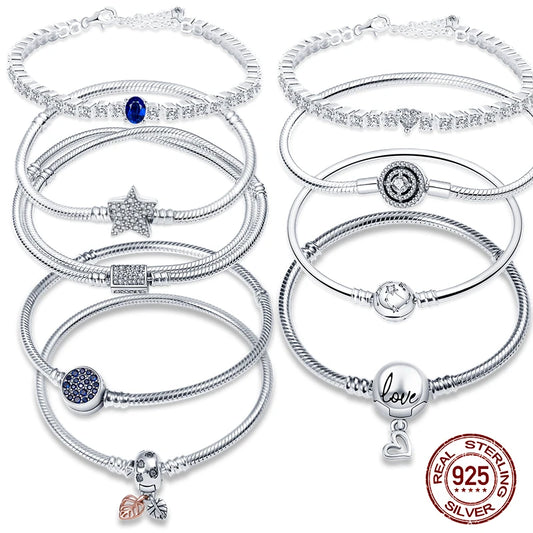 925 Sterling SilverSnake chain round Bracelet blue zircon fashion bracelet pendant bracelet ladies  jewelrybirthday present
